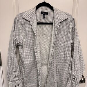 ALFANI Men's Button-Up Shirt in White with Grey Micro-Print, Slim Fit | M